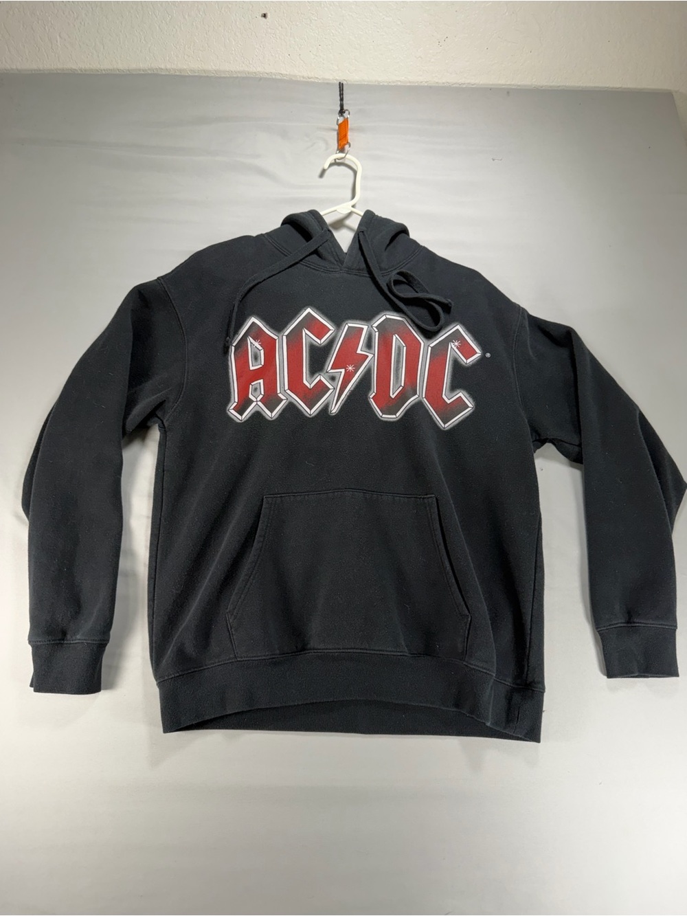 H&M AC/DC Hooded Sweatshirt Size S Black Spellout Rock Band Logo Pullover Hoodie